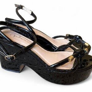 Guillermina Black Croc-Embossed Platform Sandals